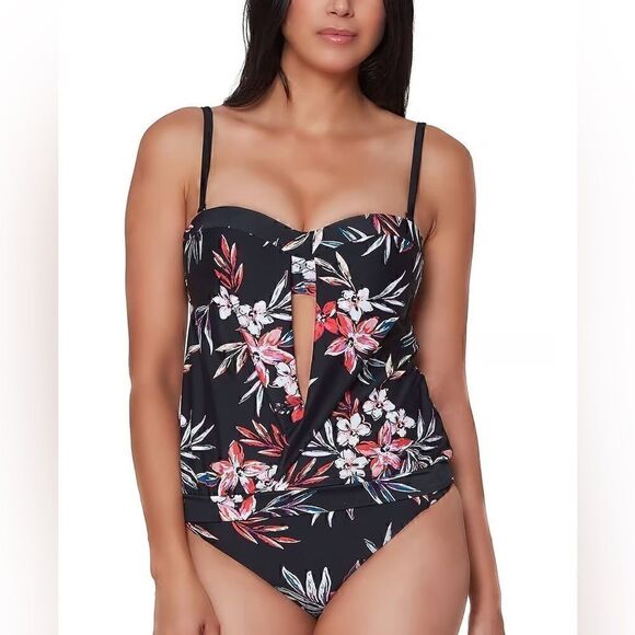 Bar III Tropical Escape Floral Print Bandeau Neck Tankini Top Multicolor… - Picture 15 of 15